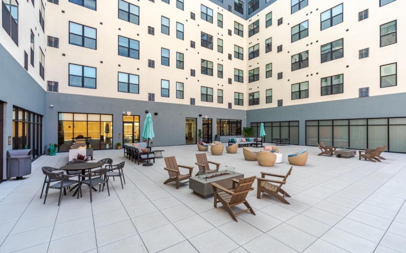 outdoor lounge seating and fire pits